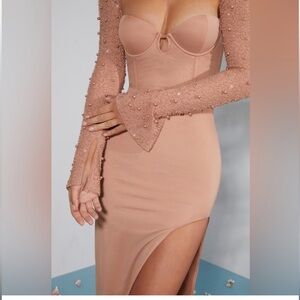 Oh Polly Maxi Dress Prom Ready palette pink  sequined side slits Sz 10